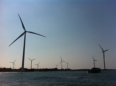 reise, Jeju island, sjøen, vindkraft anlegget
