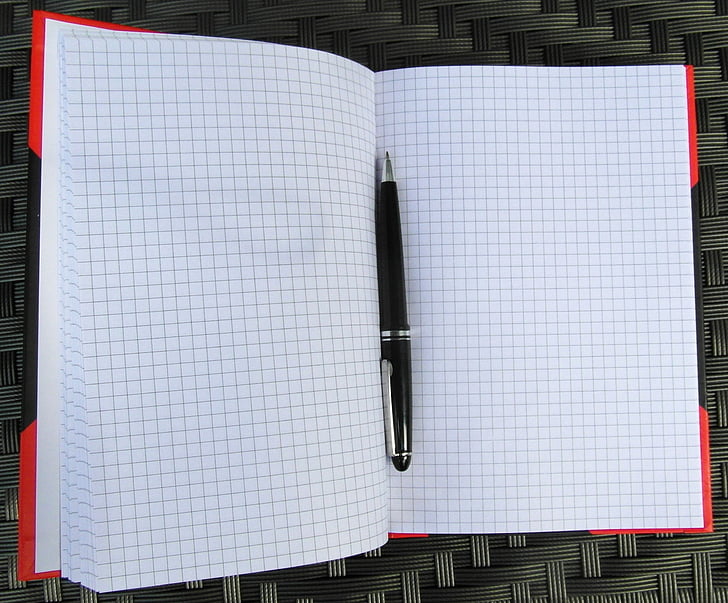 notebook, notes, black, open, pen