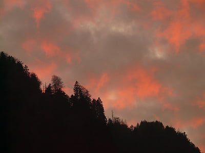 puesta de sol, cielo, nubes, fuego, Fiery, rojo, color rojizo