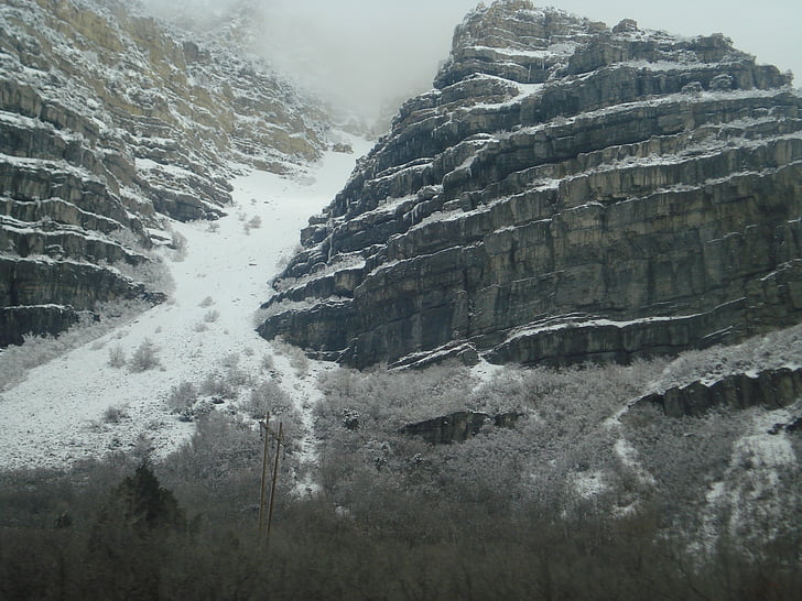 crag, mountain, snow, nature, landscape, scenics
