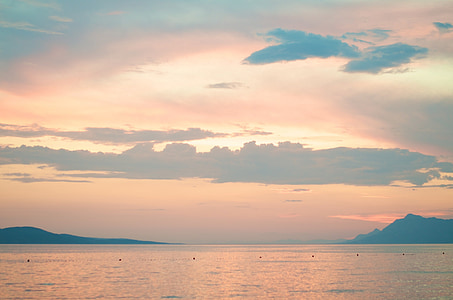 Horizon, solnedgang, sjøen, øya, land, Kroatia, kveld