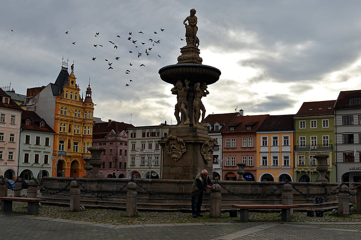 Budějovice, cidade, Boêmia, Boêmia do Sul, arquitetura, edifício, Praça