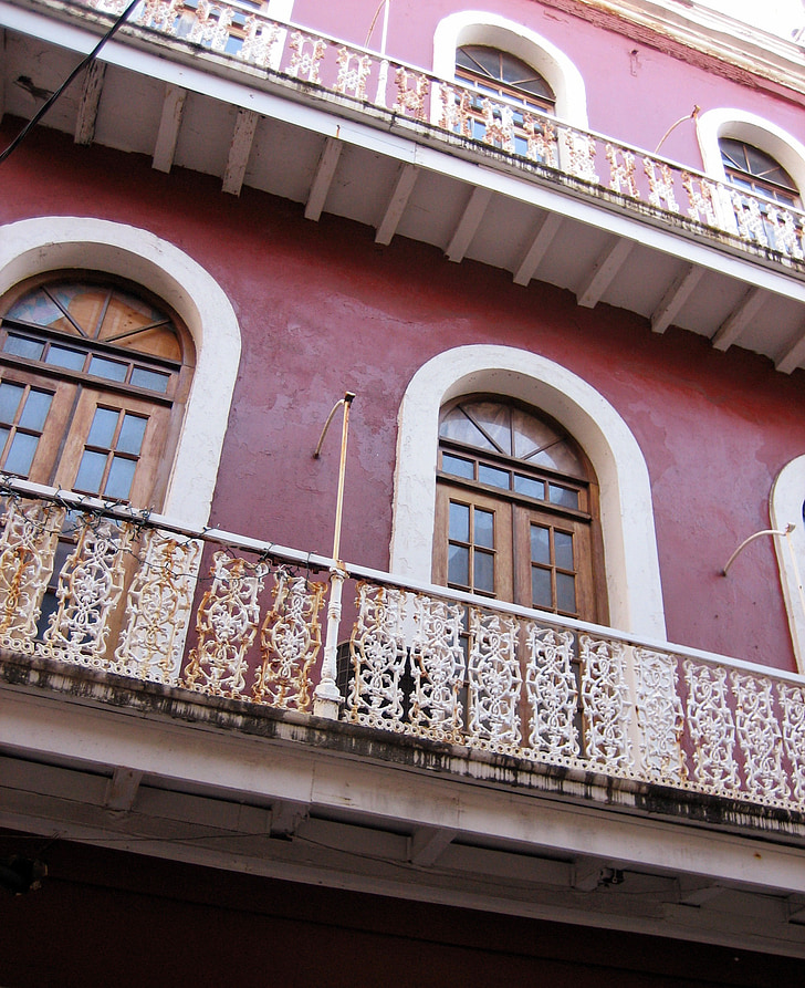 Puerto Rico, Gebäude, Porches, Altbau, rot, Architektur-Geländer, Fassade