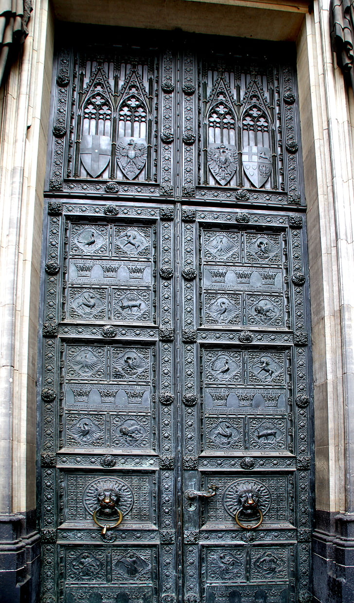 dom, portal, cologne, door, metal, historically, old