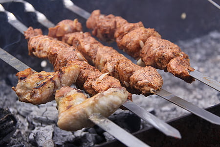 shish kebab, aliments, pícnic, graella, barbacoa, Mangal, Broquetes