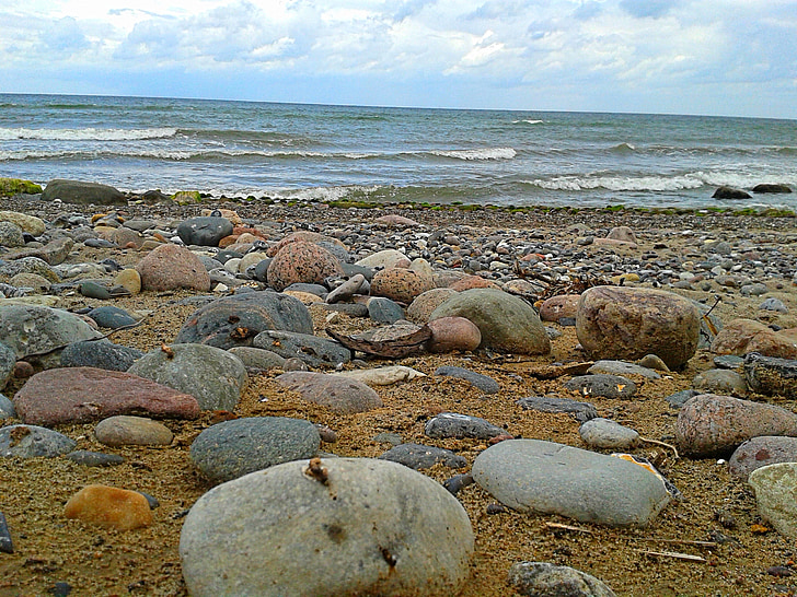 Северно море, камъни, море, небе, плаж, крайбрежие, вода