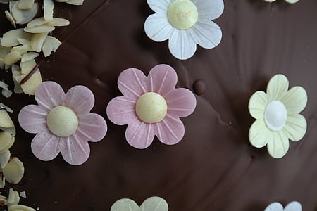 prydnad, blommig, chokladkaka, tårta, choklad