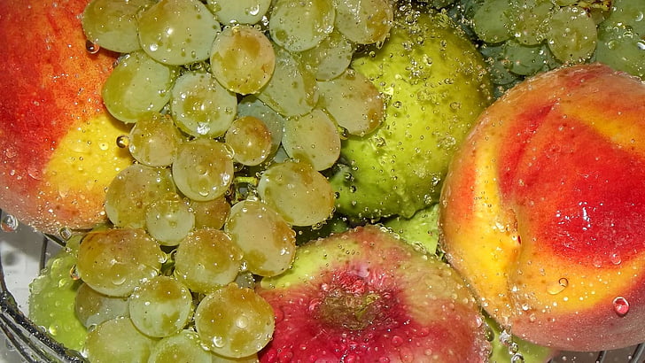sadje, breskve, grozdje, kapljice, poletje, hrano in pijačo, svežina