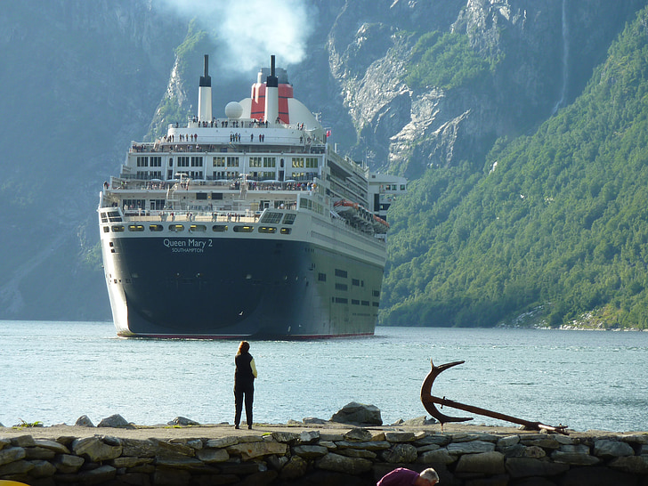 navire, navire à passagers, Norvège, fjord, Geiranger, mer, voyage