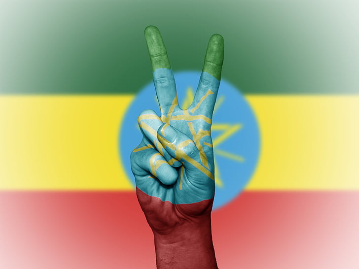 Ethiopië, vrede, hand, natie, achtergrond, banner, kleuren