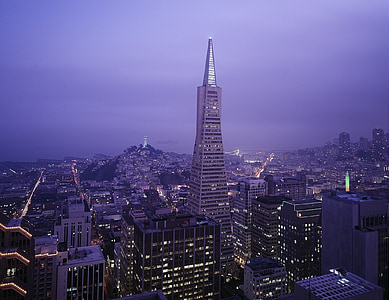 Сан-Франциско, міський пейзаж, Сутінки, Ліхтарі, Захід сонця, вечір, Каліфорнія