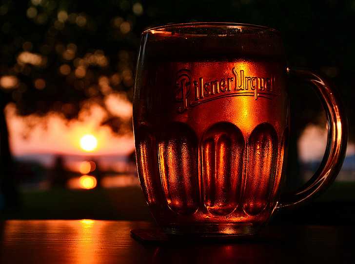 beer, jar, sunset