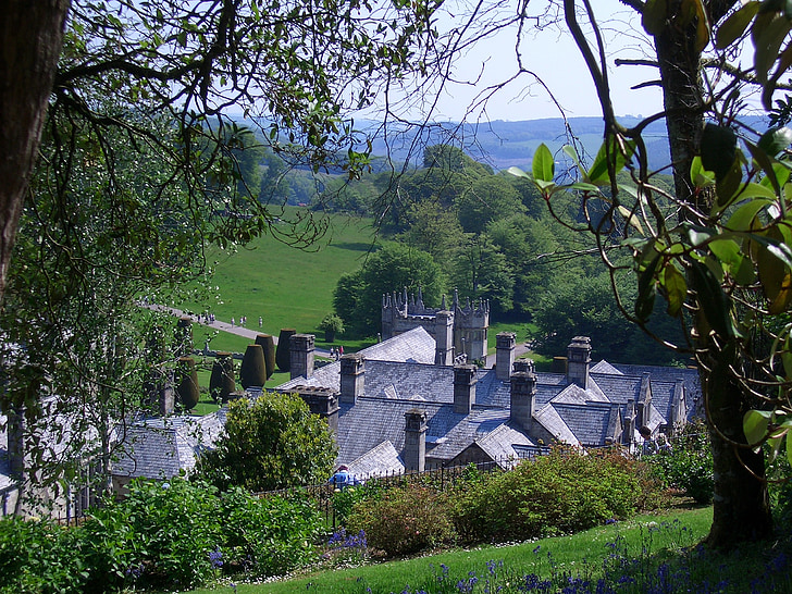 Castle, Taman, pohon, Lanhydrock rumah, Inggris, Bodmin