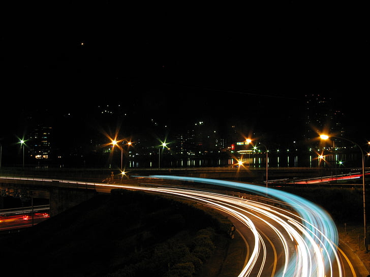satiksme, Taivāna, naktī, gaismas, iela, ceļu satiksmes