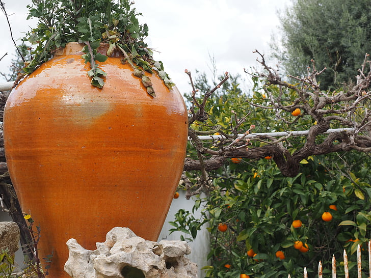 Amphora, sisustus, kukka stand, terrakotta, puutarhan koriste, oranssi, Luonto