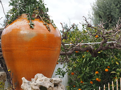 amphora, decoration, flower stand, terracotta, garden decoration, orange, nature