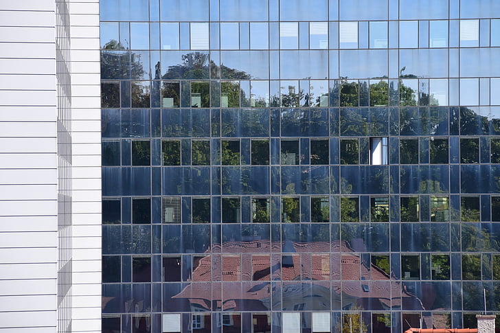 phản ánh, cửa sổ, mặt tiền, thủy tinh, kiến trúc, xây dựng, hiện đại