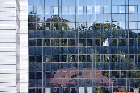 mise en miroir, fenêtre de, façade, verre, architecture, bâtiment, moderne
