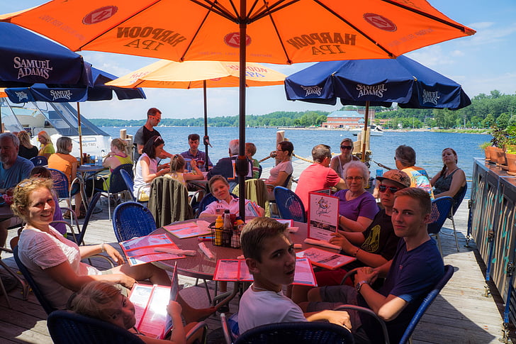 inimesed, õhtusöök, kohvik, Lake champlain, Burlington, Vermont, Restoran