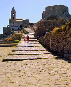 church, scale, castle, porto venere, liguria, italy