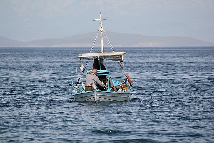 βάρκα, ψαράς, Ψάρεμα, Αιγαίο, Μεσογειακή, Ελλάδα, Χίος