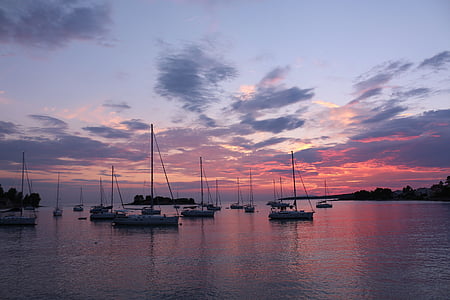 water, sea, sailing boats, boats, evening, sunset, port
