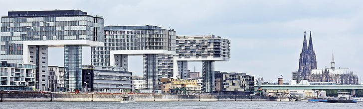 žeriav domy, Architektúra, Kolínsky Dóm, Kolín nad Rýnom, moderné, budova, Sklenená okna