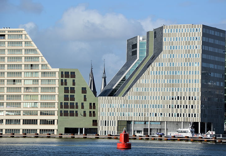 Amszterdam, város, Hollandia, ij-folyó, központ, víz, Családi házak
