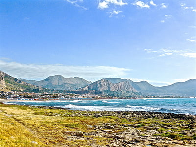 mořské pobřeží, Sicílie, Vista, pobřeží, malebný, pobřeží, přímořská krajina