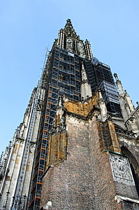 Architektúra, Gothic, Ulm, Ulm cathedral, stránky, lešenia, Výška
