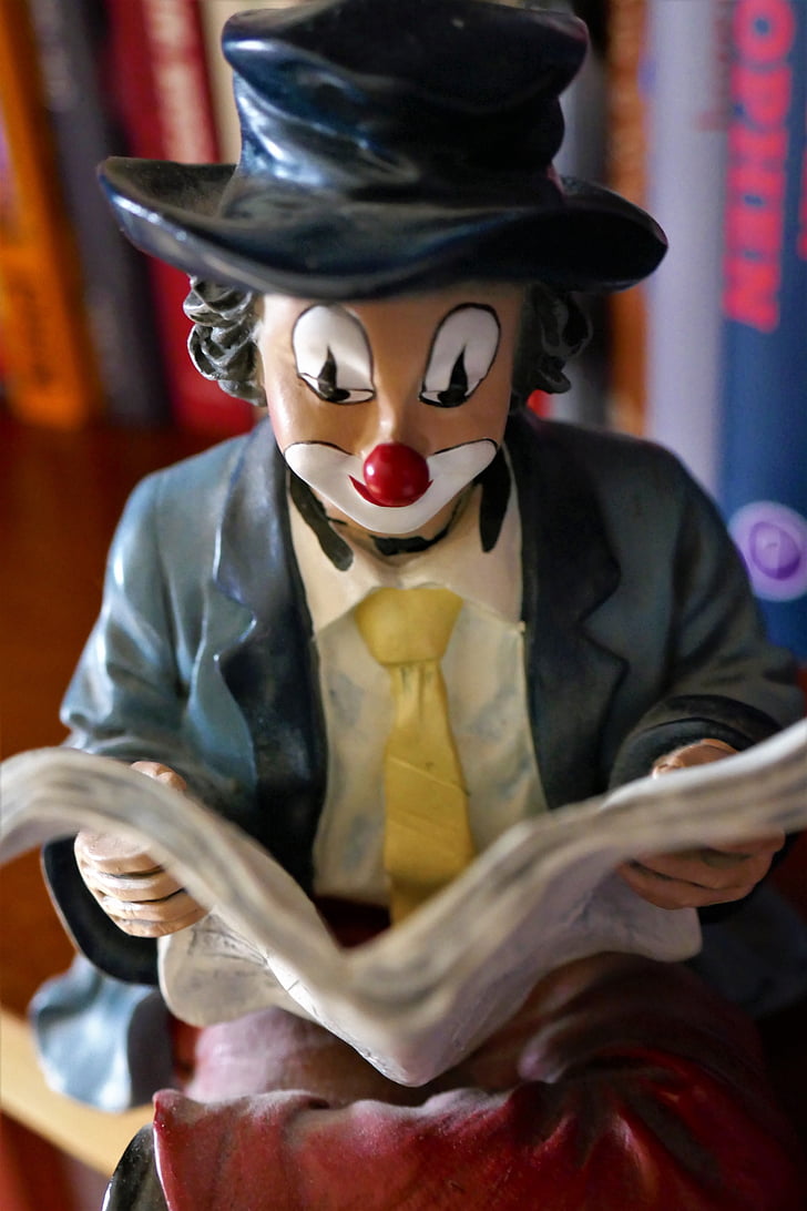 figure, clown, read, funny, decoration, colorful, sitting
