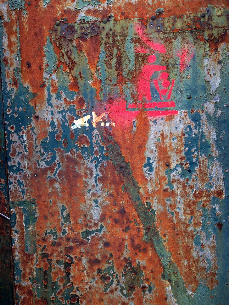 graffiti, lüneburg, transience, stainless, iron door, farbenspiel, flake