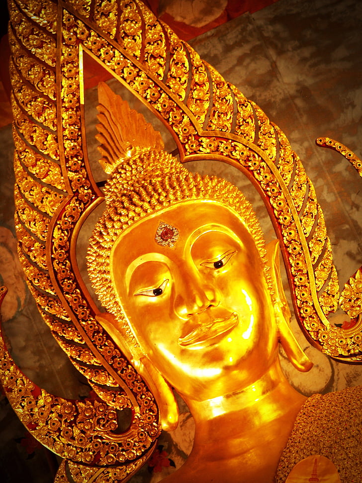 Buddha, Budhu, Thajsko, Tibet, Gold, zlatý, detailné