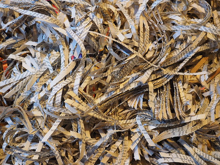 shredder, crushed, paper, flakes, paper strip, shredded, shredding