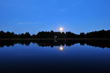 calm, Lacul, peisaj, luna, natura, reflecţie, Râul