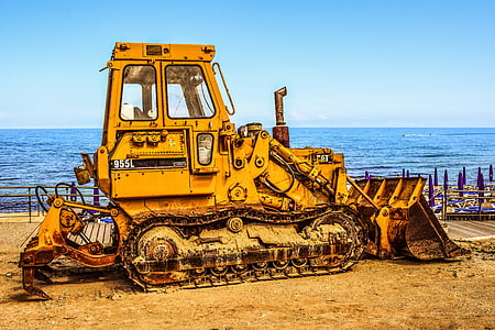 bulldozer, heavy machine, yellow, machine, vehicle, construction site, earth mover