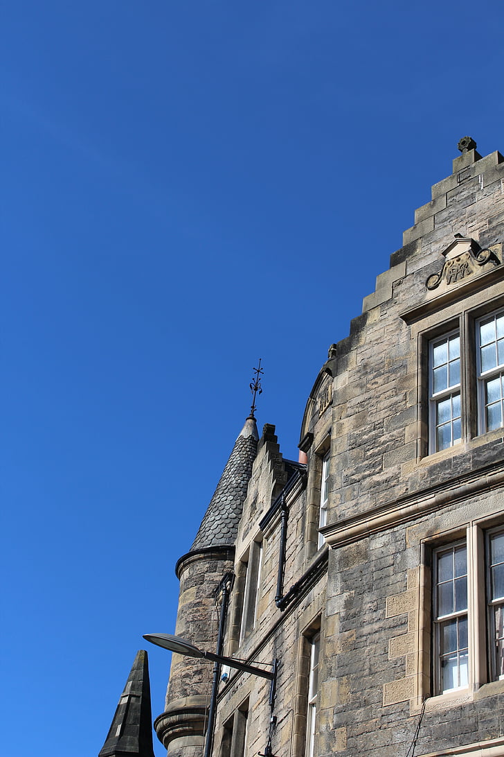 fasadas, kelionės, Škotija, mėlyna, dangus, pastatas, istorija