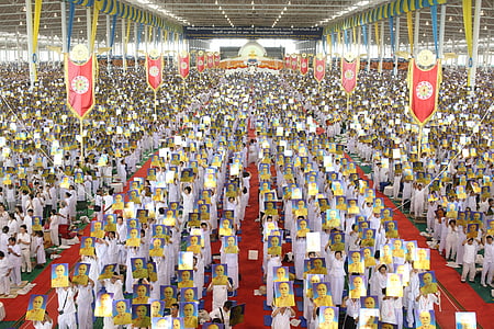 будисти, тълпата, медитирате, хора, Тайланд, Wat, Phra dhammakaya