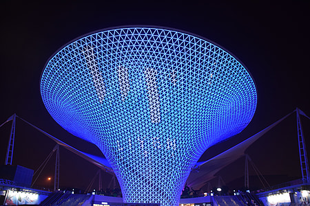 blue funnel, shanghai, expo, exposition, blue, monument, modern art