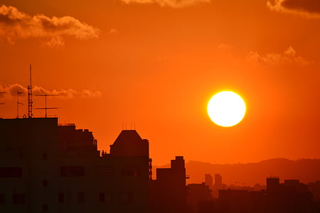 sol, sunset, hot, yellow, orange, sky, city