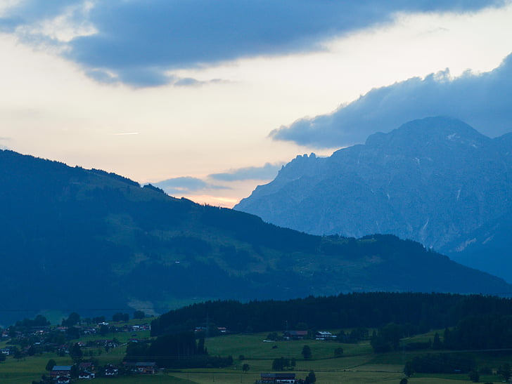 paisatge, muntanyes, Àustria, blau, aire, blanc, cel blau