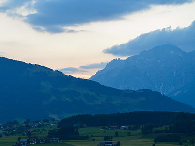 景观, 山脉, 奥地利, 蓝色, 空气, 白色, 蔚蓝的天空