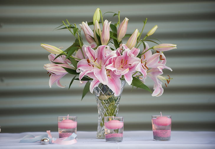 lillies, lily, flowers, floral, wedding flowers, bouquet, candles