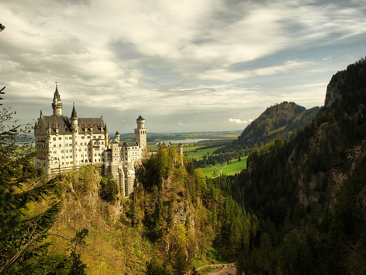 Castillo, Baviera, Neuschwanstein, Alemania, paisaje