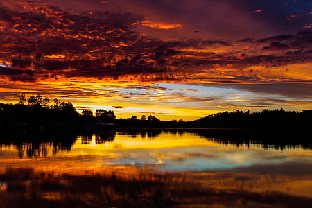zonsondergang, Canada, natuur, Ontario, Lake, reflectie, water