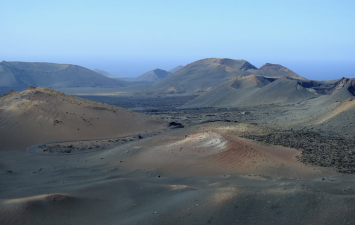 vulkanske landskapet, Lanzarote, Timanfaya, lavafelt, Kanariøyene, vulkansk, krateret