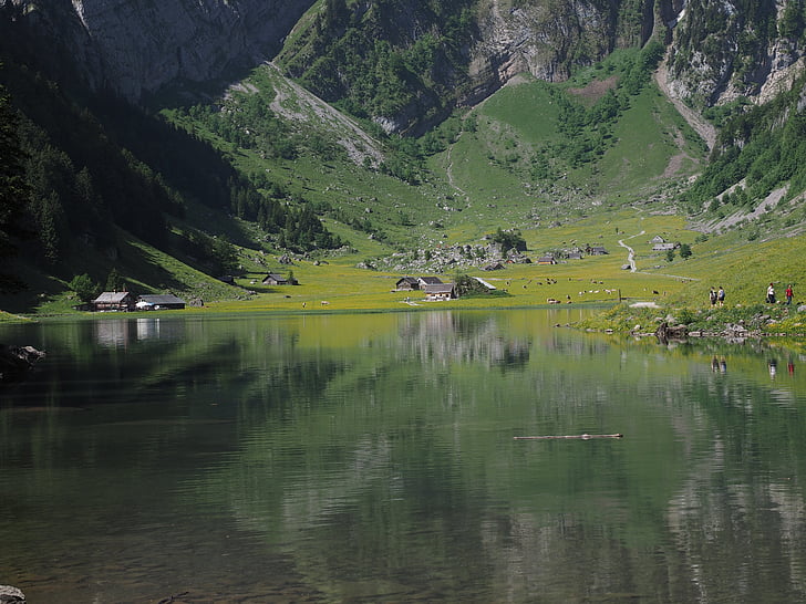 bergsee, Seealpsee, montanhas, Alpina