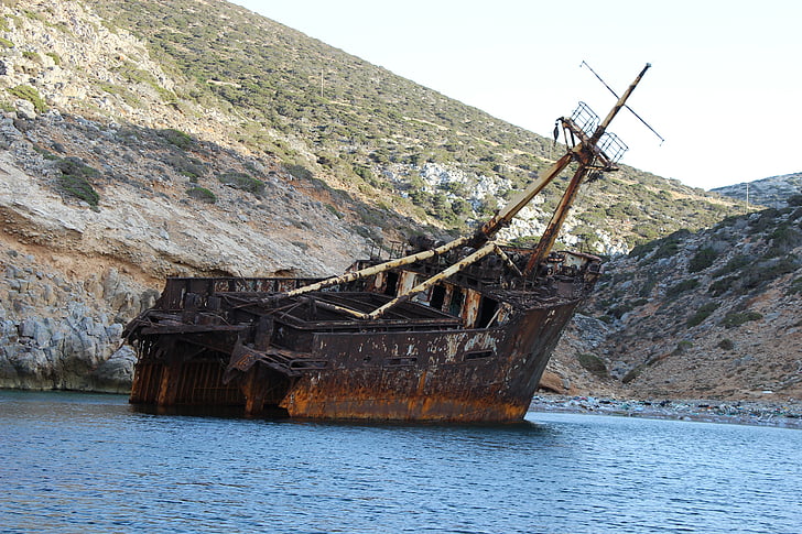 корабокрушението, море, изоставен кораб