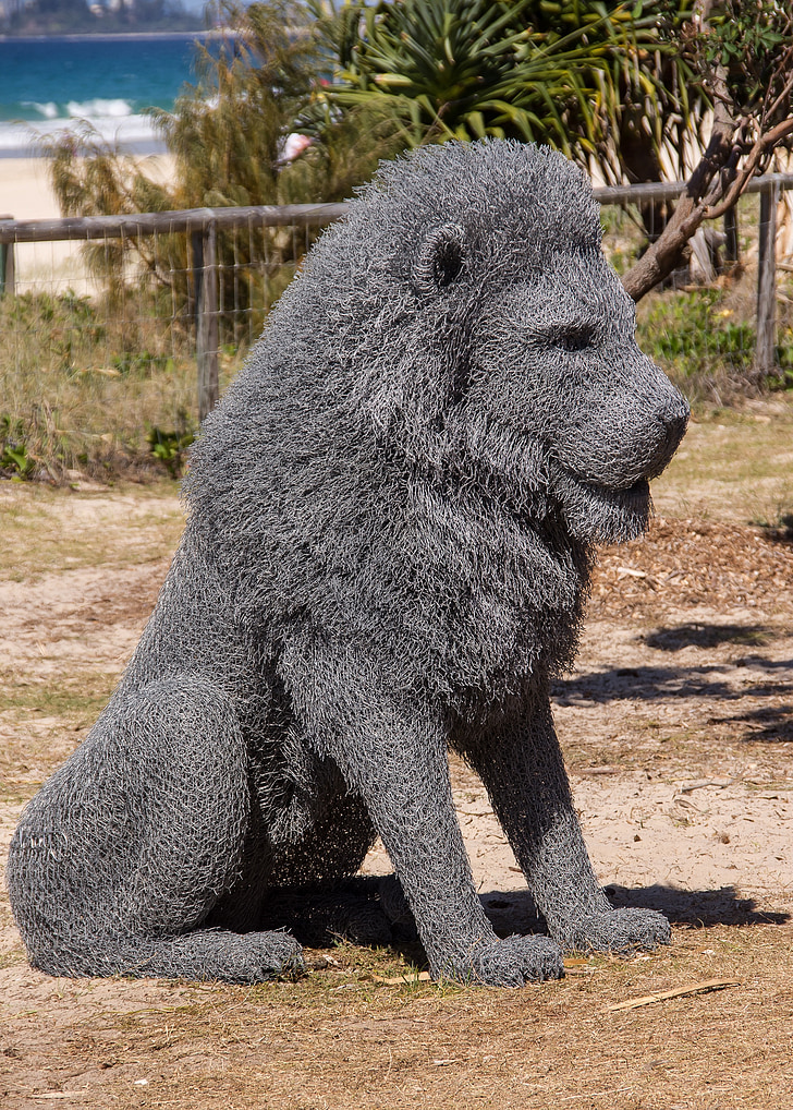 lion, sitting, model, grey, life-size, sculpture, art
