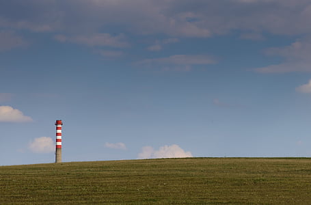 Schornstein, Horizont, Feld, Braun, Grün, Himmel, Wolken
